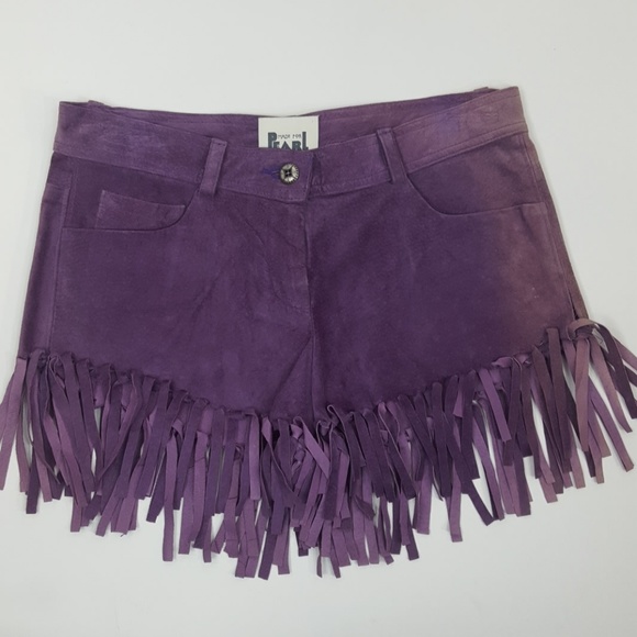 Vintage Pants - VTG festival Purple Leather Suede Fringe Shorts